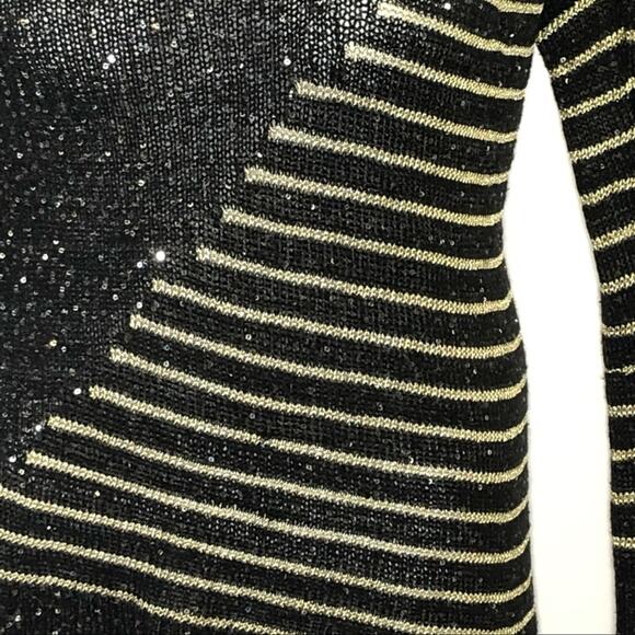 Anthropologie Escio Asymmetrical Metallic Gold and Black Sequined Sweater Small - Picture 6 of 12